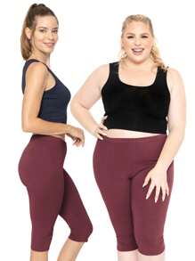 Women's Plus Size Knee-Length Capri Cotton Leggings | X-Large - 7X Adult - 紫紅色 - 查看 3