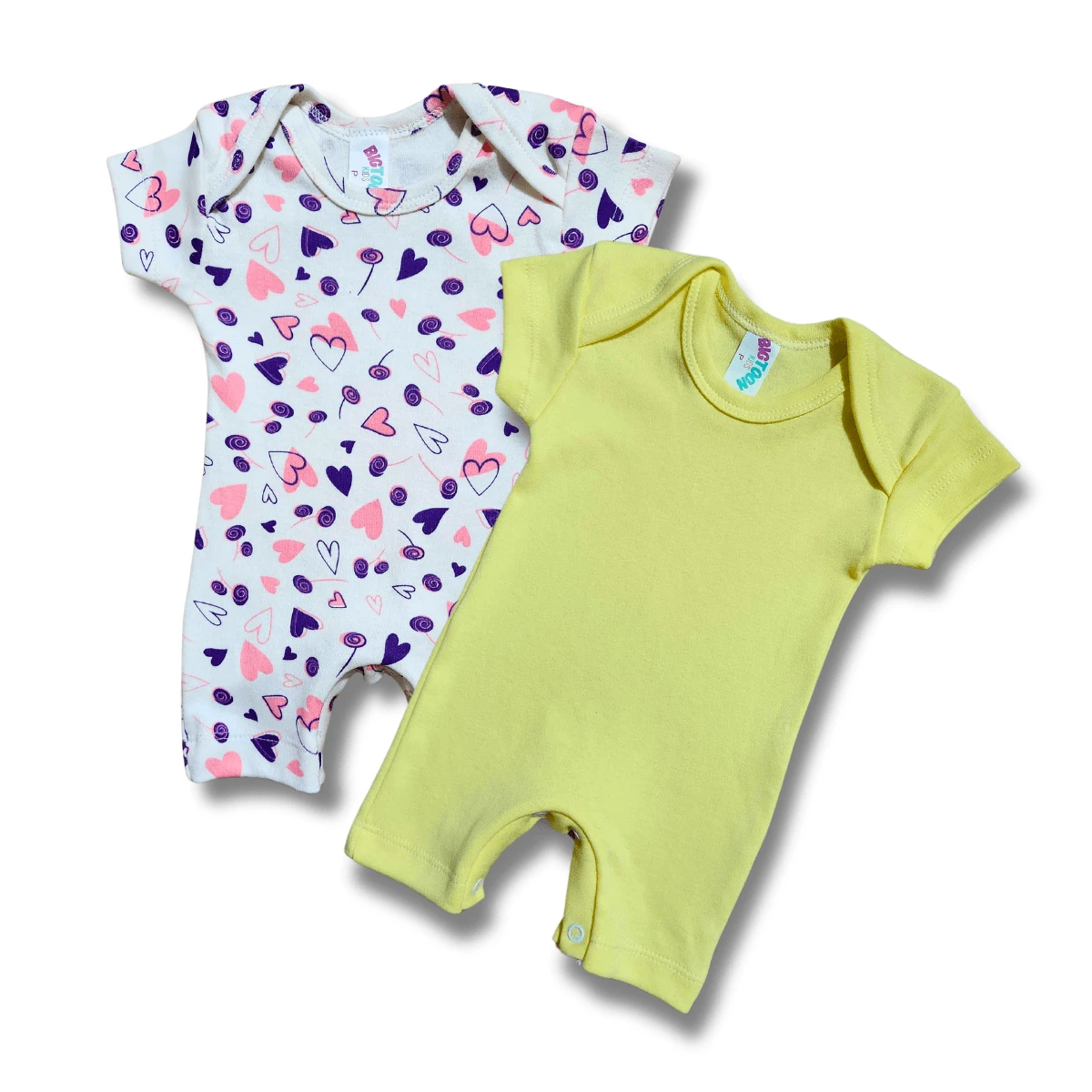 Kit 2 Short Baby Jumpsuits In Plain Printed Suede PROMOTION - Màu vàng - Xem 1