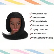 Mannequin Head Hair With 100% Real Hair, Hairdresser Cosmetology Mannequin Manikin Training Practice Doll Head For Hairstyling And Free Clamp Holder