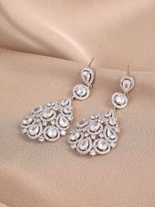 1 对奢华方晶锆石几何吊坠耳环，适合女性日常、节日和婚礼佩戴 - 銀色 - 查看 4