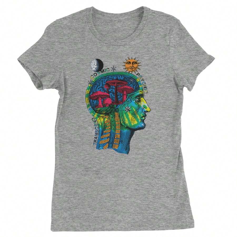 Psyche-Delic Cosmic Mushroom Head Womens T-Shirt - Heather grey - View 1