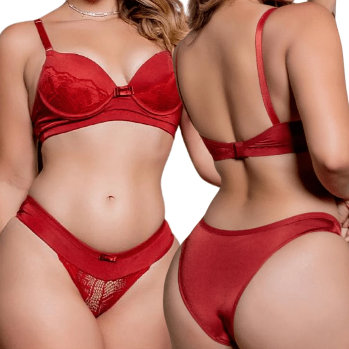 Women's Lace Bra And Panty Lingerie Set - 紅色 - 查看 1