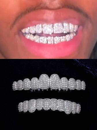 1pc/2pcs de Estilo Punk Callejero Hip Hop 18K Dientes Grillz Cobre Elegante para Hombres: Accesorio atractivo de estilo punk, revestimiento duradero, material sin mosaico