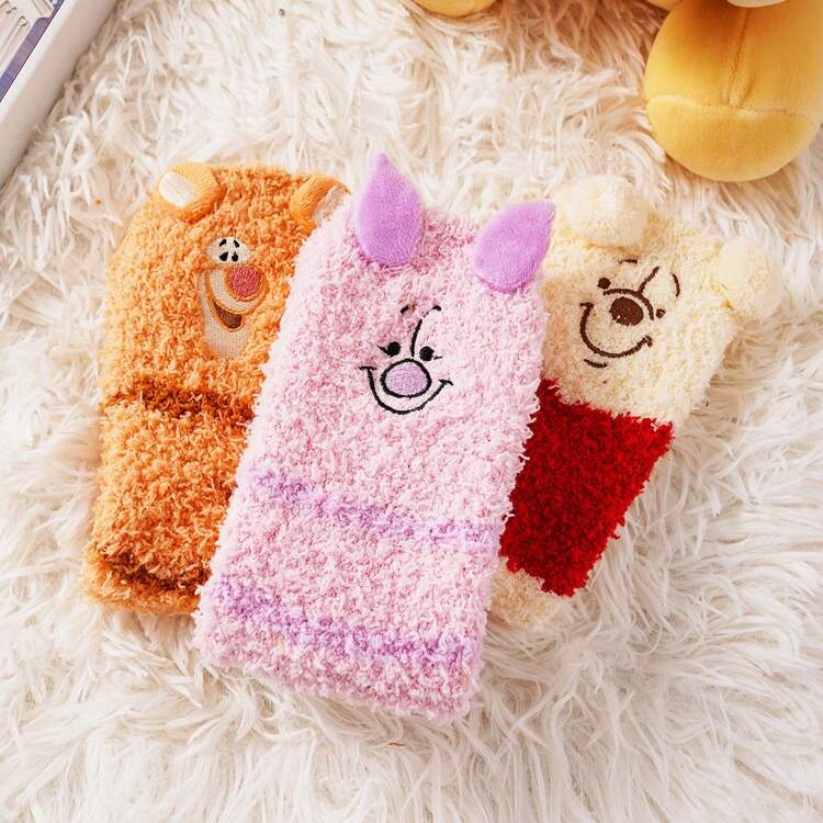 Miniso Disney Series lindos calcetines de lana peludos de invierno calcetines para el hogar calcetines cálidos y cómodos antideslizantes para el hogar amarillo claro - Blanco - Añade 2