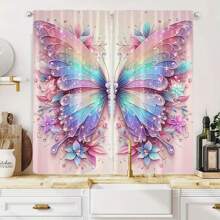 2pcs Elegant Colorful Butterfly Pattern Curtains, Pink Background Blackout Curtains, Door Curtain, Rod Pocket Window Curtain - Beautiful Home Decoration For Living Room And Bedroom - Easy To Install And Maintain Gifts Birthday Graduation
