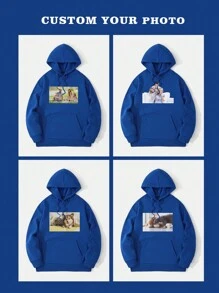 Custom Men Plus Size Hooded Sweatshirt - Add Your Own Text And Images (Family Photo/Selfie/Pet Photo/Friend Photo)To Design Your Personalized Printed Sweatshirt, Men Tops ,Fall Tops ,Blue Top,Custom Top,Custom Sweatshirt,Winter,Personalized Custom , Long Sleeve,The Best Gift, Wind-Proof,Warming - Blue - View 3