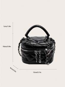 1pc Mini Women Handbag Fashionable Solid Color Embroidered Rhombus Pattern Crossbody Bag For Cards & Keys - Black - View 3