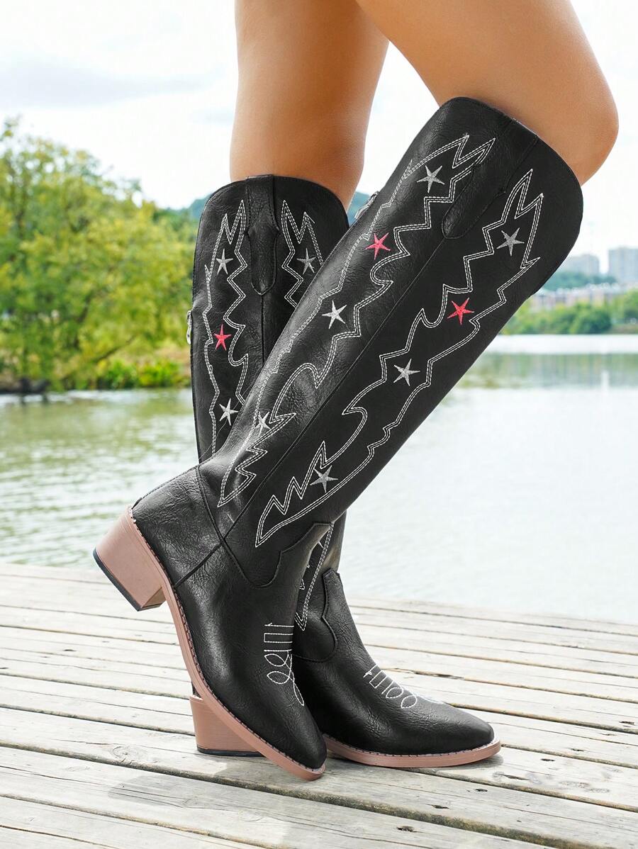 Women Western Boots, 2024 Spring & Fall New Vintage Embroidered Tall