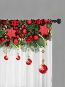 1 件圣诞装饰薄纱窗帘，配有红色气球、星星、松果，适合客厅、卧室、厨房节日装饰 - 彩色 - 查看 5