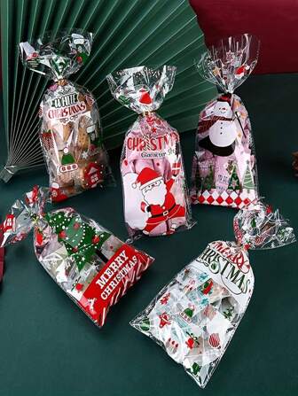 50/100pcs Christmas Party Candy Bags, Christmas Party Gift Bags, Christmas Packaging Bags, Party Supplies (Including 1 Pack Of Ties) For Thanksgiving Christmas Gifts Christmas Decorations Christmas Decor Christmas Gifts Christmas Party Supplies Christmas Gift Bags Christmas Bags Christmas Stickers
