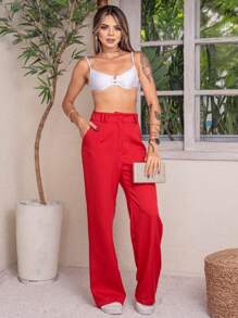 Wide Leg Tailored Formal Trousers - Rojo - Ver 3