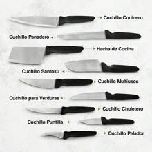 ANDROMEDA INC Set De 9 Cuchillos De Cocina Acero Inoxidable Mango Negro - Negro - Ver 5