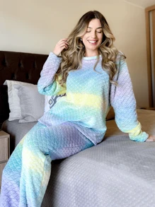 Women's Long Fleece Pajamas Furry Teddy Warm Winter Closed Gifts - Màu xanh bạc hà - Xem 4