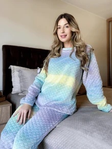 Women's Long Fleece Pajamas Furry Teddy Warm Winter Closed Gifts - Màu xanh bạc hà - Xem 8