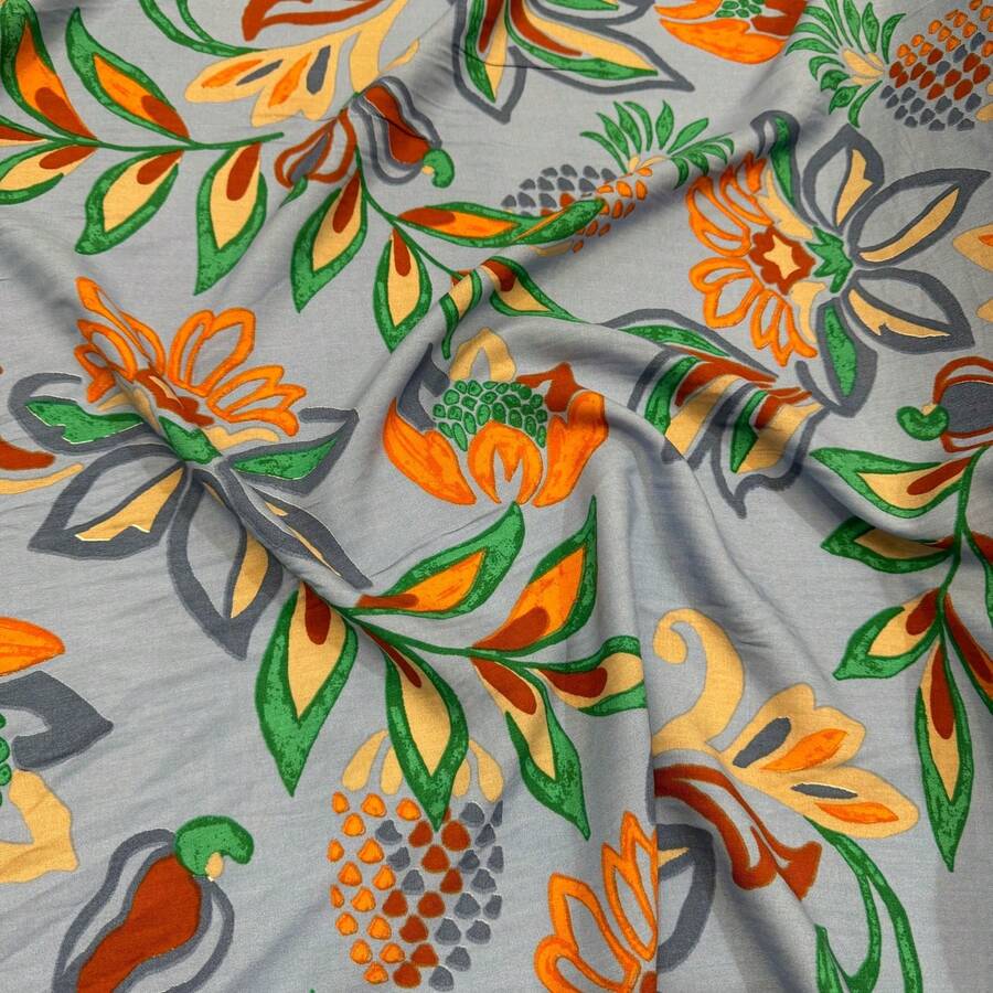Printed Viscose Fabric Maxi Floral Collection 1.45m For Clothing - Per Meter - 青碧色 - 查看 1