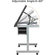 Height Adjustable Drawing Table Tiltable Craft Table With Storage Drawers, Artist Glass Drafting Table Drawing Desk Study Table With Tiltable Tabletop For Artwork, Multi-Function Art Desk - Silver - View 5