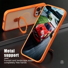 Hadaasi 1 个橙色磁性枢轴支架带合金镜头膜，磨砂肌肤触感 PC+硅胶 TPU 二合一带隐藏式可旋转磁性金属可折叠指环支架，超薄防震半透明磨砂防指纹气囊保护手机壳兼容 Apple 17Pro/17ProMax/17Air/17/16Pro/16ProMax/16Plus/16/15Pro/15ProMax/15Plus/15/14Pro/14ProMax/14Plus/14/13Pro/13ProMax/12Pro/12ProMax/12/11ProMax/11/11Pro 防水防摔防刮