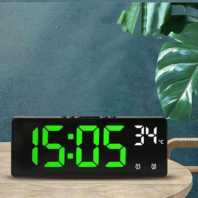 1pc Voice Control Digital Alarm Clock With Temperature Display, Dual Alarms, Night Mode And Snooze Function - 5 Brightness Levels - 12/24 Hour Format - Do Not Disturb Mode - Battery Not Included, Home Decor, Room Decor Gift, Birthday Graduation Gift, Bedroom Decor, Dorm Decor, Back To School Decor, School Surprise, Study Supplies
