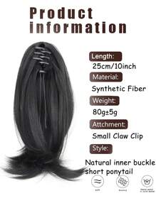 Tóc giả đuôi ngựa tổng hợp, tóc giả đuôi ngựa ngắn, kẹp tóc giả, tóc giả kẹp trong, tóc giả đuôi ngựa xoăn nhẹ, khóa tự nhiên cho phụ nữ, bán chạy - màu đen - Xem 6