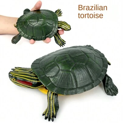 逼真可爱的红耳龟模型，儿童塑料爬行动物玩具，漂浮沐浴玩具，儿童生日礼物，教育认知模型