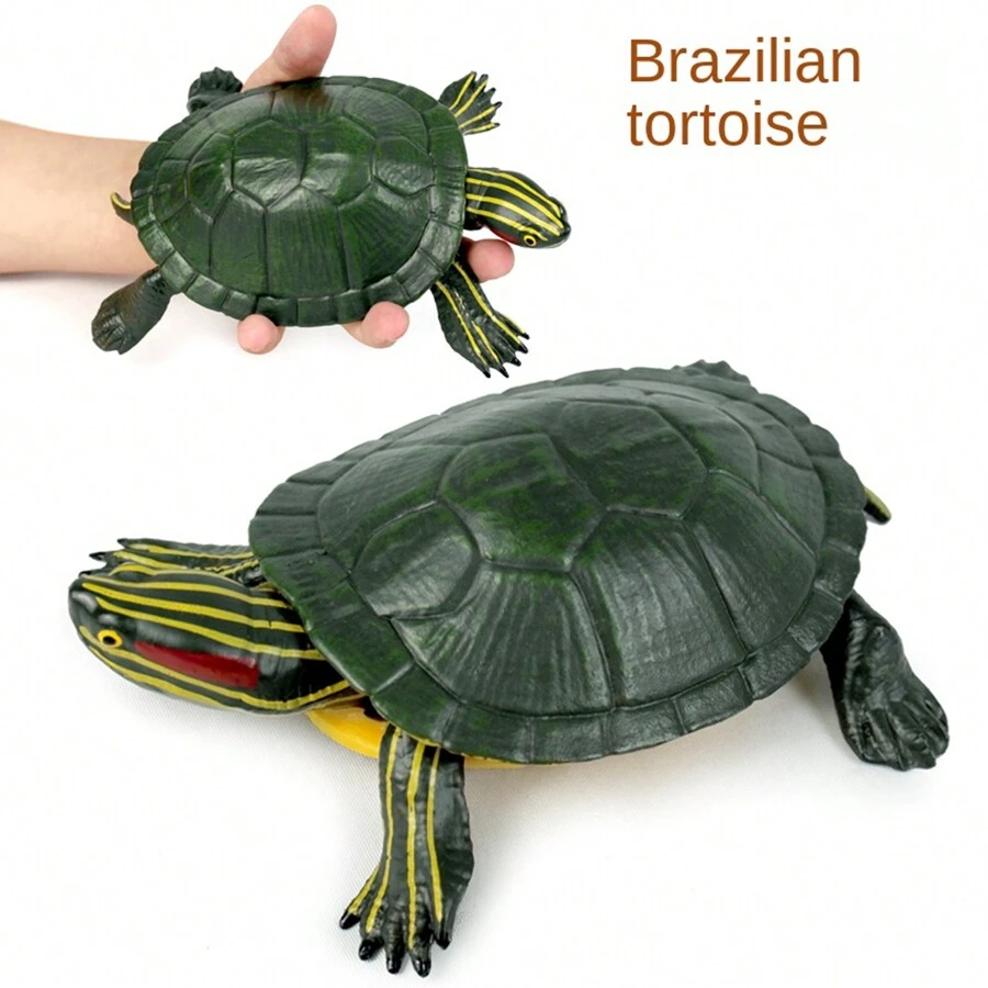 逼真可爱的红耳龟模型，儿童塑料爬行动物玩具，漂浮沐浴玩具，儿童生日礼物，教育认知模型