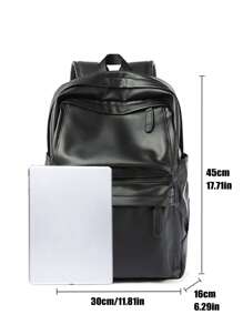 Mochila estilo coreano para hombres, mochila casual minimalista de cuero PU, bolsa para portátil de gran capacidad y multifunción, mochila escolar para la temporada de regreso a clases (dirección de la cremallera aleatoria) - Negro - Ver 5