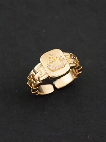 1pc Women's Minimalist Arabic Initial Open Ring (Only Arabic Letters) - Gold - View 29