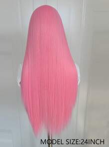 Halloween Pink Lace Front Wigs Colored Long Straight Hair Pastel Pink Wig Heat Resistant Free Part Lace Wig Natural Hair High Density Synthetic Lace Front Wigs For Fashion Women Cosplay - Pink - View 9