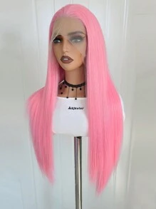 Halloween Pink Lace Front Wigs Colored Long Straight Hair Pastel Pink Wig Heat Resistant Free Part Lace Wig Natural Hair High Density Synthetic Lace Front Wigs For Fashion Women Cosplay - Pink - View 7