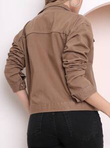 Women's Fashion Denim Jacket - Khaki - View 4