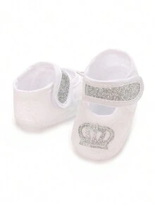 婴儿软底时尚皇冠设计低帮玛丽珍芭蕾平底鞋，女婴公主洗礼鞋 - 銀色 - 查看 6
