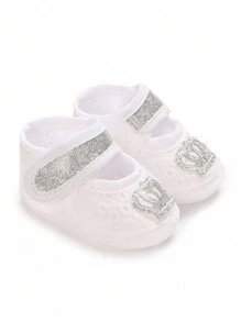 婴儿软底时尚皇冠设计低帮玛丽珍芭蕾平底鞋，女婴公主洗礼鞋 - 銀色 - 查看 1