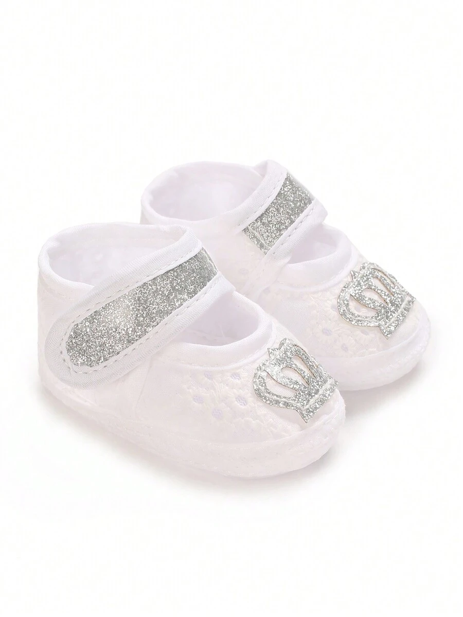 婴儿软底时尚皇冠设计低帮玛丽珍芭蕾平底鞋，女婴公主洗礼鞋 - 銀色 - 查看 1