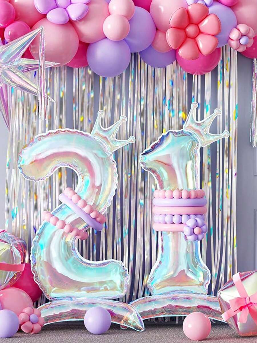 1 pieza Globo grande con forma de corona transparente e iridiscente de 40 pulgadas con base, adecuado para cumpleaños, decoración de fiestas, accesorios para fotos, aniversario, decoración del hogar, decoración al aire libre, Navidad