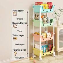 1pc Small Cart With Pulley Storage Rack, Toy Storage Cart Suitable For Household Kitchen Shelves, Rolling Snack Storage Rack - Multicolor - View 4