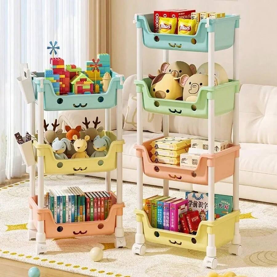 1pc Small Cart With Pulley Storage Rack, Toy Storage Cart Suitable For Household Kitchen Shelves, Rolling Snack Storage Rack - Multicolor - View 1