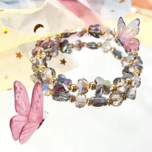 1PC Multi-Color Crystal Butterfly Bracelet Colorful Glass Butterfly Beaded Bracelet For Women Girl - Multicolor - View 2