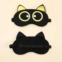 1pc Breathable Plush Eye Mask Sleep Special Cute Cartoon Eye Mask,School,Back To School,Travel,Travel Essentials,Home Essentials,Eye Mask,Sleep Mask - Black - View 16