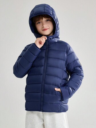 SOLOCOTE Boys' Lightweight Hooded Zip-Up Padded Coat, Suitable For Christmas Party, Winter Casual Outings