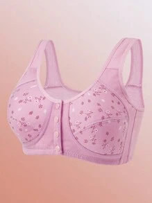 3pcs Elderly Women Front Clasp Soft  Vest Style Wireless Bra, Plus Size - Multicolor - View 4
