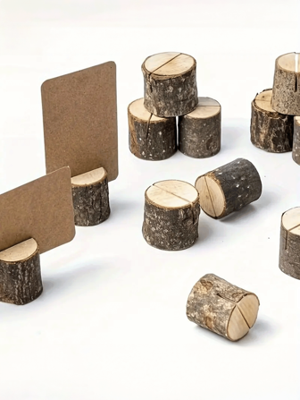 3 件手工制作的圣诞原木卡片支架 - 多功能桌面配件，用于照片和笔记、简约家居和办公室装饰、回形针支架、卡片支架（随机木材尺寸）、圣诞装饰、圣诞礼物