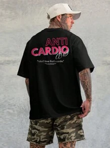 Anticardio Oversized T-Shirt For Bodybuilding Gym Workout - 黑色 - 查看 1