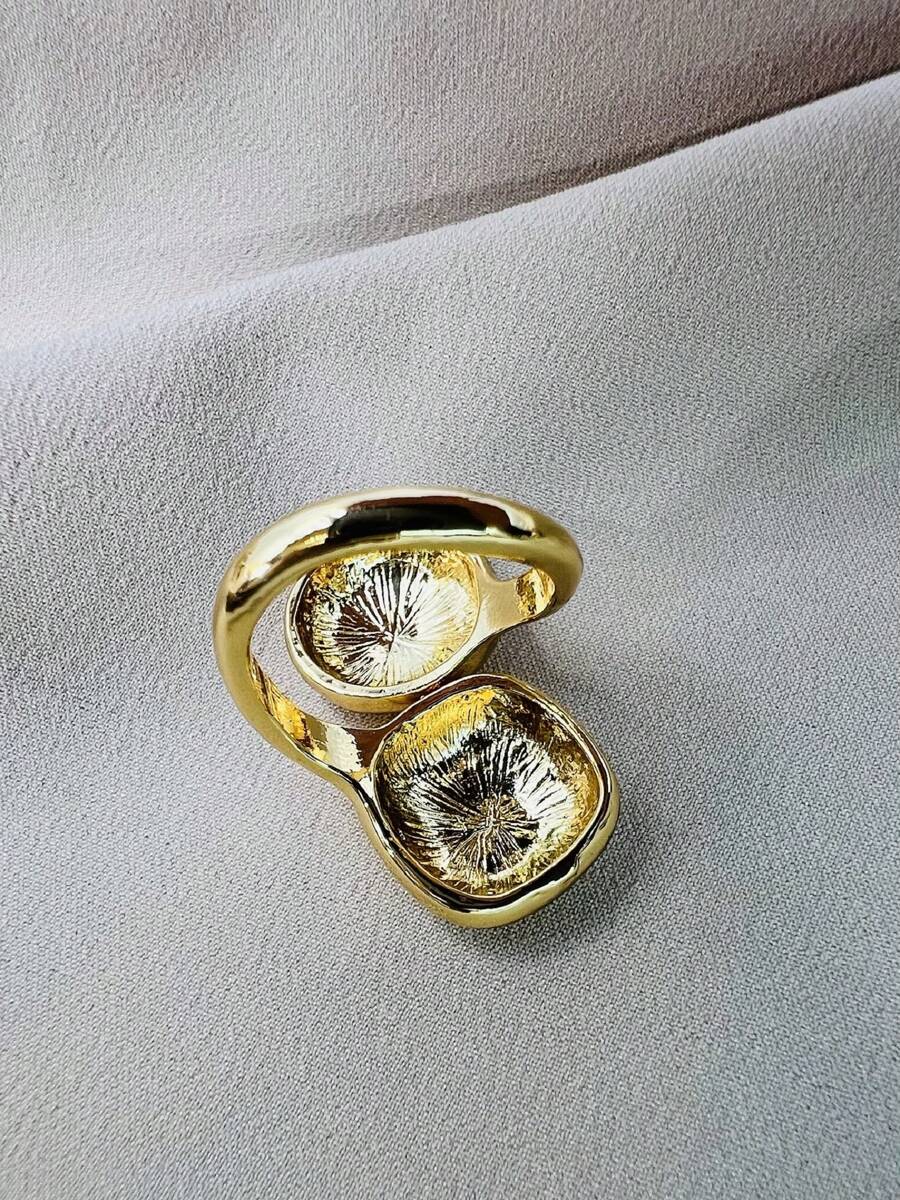 Ring 1 Square 1 Round Large Straight Abstract Smooth High Fusion Adjustable 18K Gold Plated 925 Silver - 金色 - 查看 1