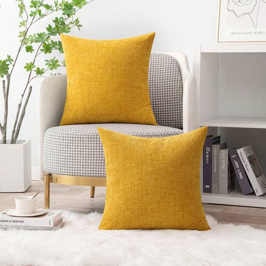 1pc Mustard Yellow Textured Decorative Pillow Cover (No Insert