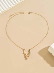 1pc Elegant Deer Head & Antler Simple Necklace - Yellow Gold - View 2
