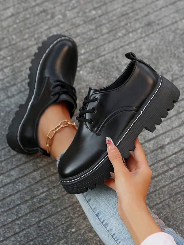 Women's Thick Heeled Mary Jane Shoes, Solid Color Strap Thick Sole Shoes, Versatile School Style
