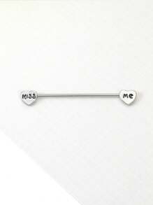 1 件心形方晶锆石樱桃水晶不锈钢工业杠铃耳环，长螺旋耳锥塞，适合女性日常佩戴耳洞首饰情人节 - 銀色 - 查看 21