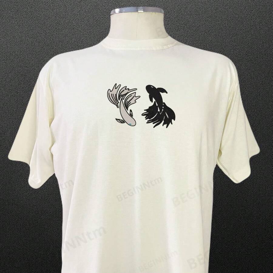 Anime Jujutsu Embroidered T-Shirt Unisex Blouse 100% Cotton Geek Streetwear - 香檳色 - 查看 1