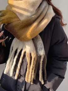 1pc Women's Fashion Plaid Tassel Scarf, Warm Thick Scarf For Autumn And Winter Outdoor Use, Multi-Color Patchwork Design, Suitable For Daily Life - Orange - View 2