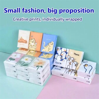6pcs/9pcs/18pcs Colorful Cute Cartoon Print Handkerchief Tissues, Portable Pocket Size